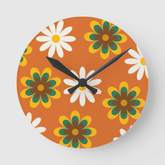 Oranje Retro 70s bloemen Ronde Klok
