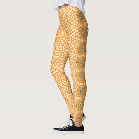 Oranje Retro 70s Flower Leggings (Links)