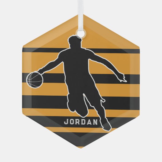 Oranje Retro  Basketbalspeler Kerst Glas Ornament (Voorkant)