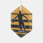Oranje Retro  Basketbalspeler Kerst Glas Ornament (Voorkant links)