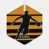 Oranje Retro  Basketbalspeler Kerst Glas Ornament (Achterkant)