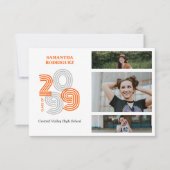 Oranje Retro Big Numbers 3-foto Afstuderen Kaart (Voorkant)