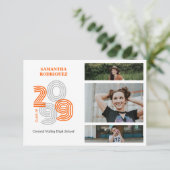 Oranje Retro Big Numbers 3-foto Afstuderen Kaart (Staand voorkant)