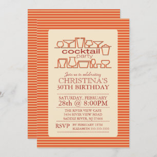 Oranje Retro Cocktail Birthday Party Kaart