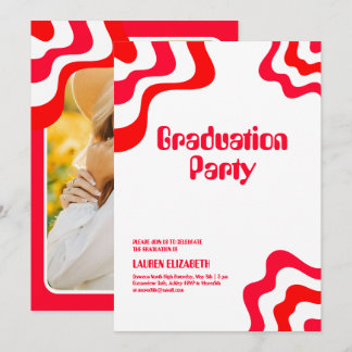 Oranje Retro Groovy Foto Afstuderen Kaart