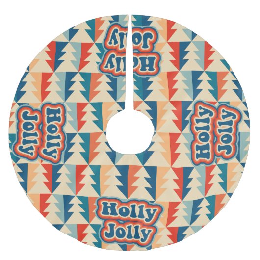 Oranje Retro Groovy Holly Jolly Kerstboom Kerstboom Rok (Voorkant)