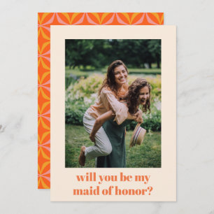 Oranje Retro Pattern Fun Maid of Honor proposal Notitiekaartje
