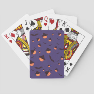 Oranje Retro Pompoenen & Vleermuizen Halloween Pok Pokerkaarten