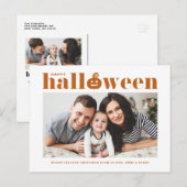 Oranje Retro Typografie Happy Halloween Aankondigingskaart (Voorkant / Achterkant)