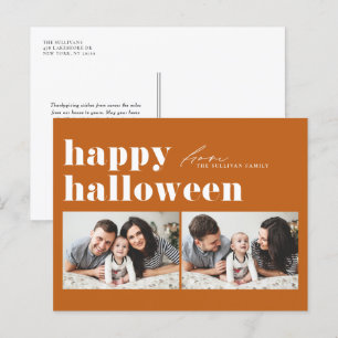 Oranje Retro Typografie Happy Halloween Two Foto Feestdagenkaart