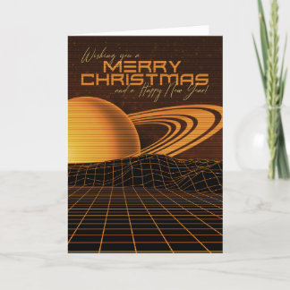 Oranje Retrowave Christmas Kaart