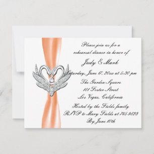 Oranje ribbon Silver Swans Rehearsal Dinner Invite Kaart