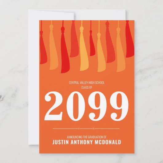 Oranje rij Tassels Foto Afstuderen Uitnodiging (Voorkant)