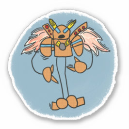 Oranje Robot Comic Book Style Sticker