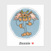 Oranje Robot Comic Book Style Sticker (Vel)