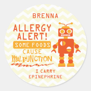 Oranje Robot Food Allergie Alert Stickers