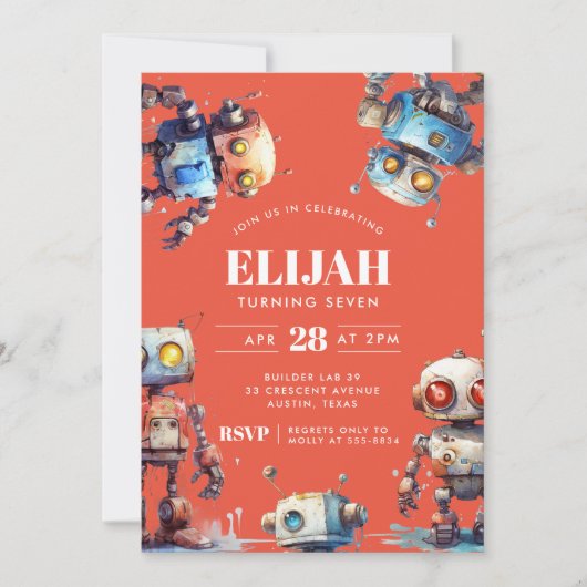 Oranje Robots Tech Gear Builder Verjaardagsfeest Kaart (Voorkant)
