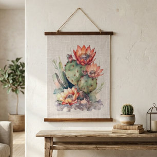 Oranje/Rode Bloeiende Cactus Hangend Wandkleed