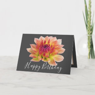 Oranje Rode Dahlia Bloedgrijze achtergrond Birthda Kaart