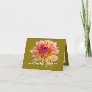 Oranje rode Dahlia groene achtergrond bedankt Kaart