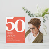Oranje rode foto 50ste verjaardagsfeest kaart (Staand voorkant)