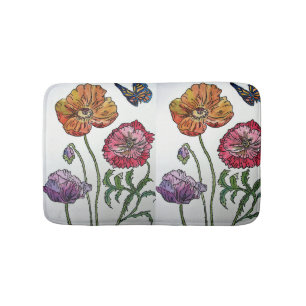 Oranje rode gele papaver bloemen Bath Mat