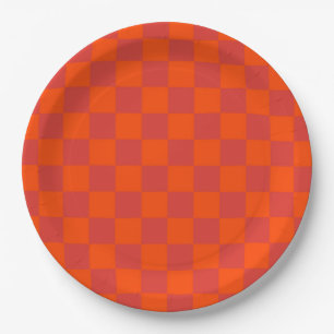 Oranje rode geruite klassieke retro controlepatroo papieren bordje