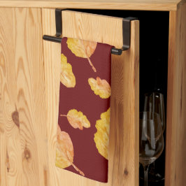 Oranje rode gezellige herfstherfstbladeren theedoek