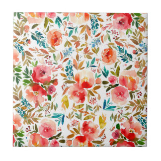 Oranje rode kleurrijke roos bloemenzomer tegeltje