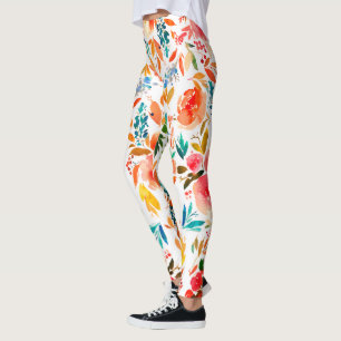 Oranje rode kleurrijke roos bloemrijke zomer leggings