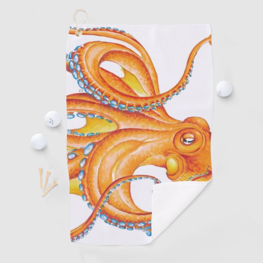 Oranje Rode Kraken Octopus Ink Art Dance Golfhanddoek (Insitu)