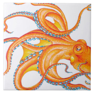 Oranje Rode Kraken Octopus Ink Art Dance Tegeltje