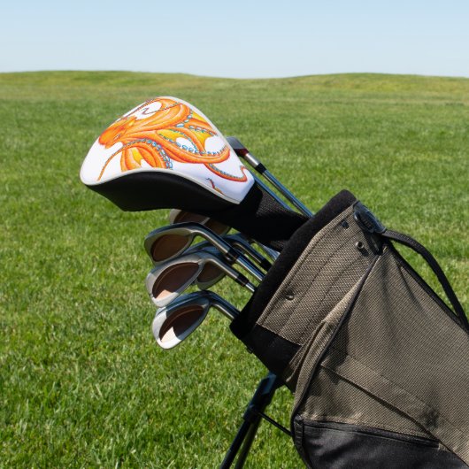 Oranje rode octopus Ink Art Dance Golfheadcover (Insitu)