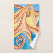 Oranje rode octopus Waterverf Ink Bad Handdoek (Handdoek)