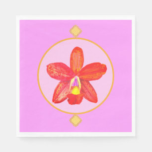 Oranje rode orchidee papieren servetten