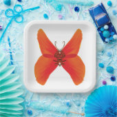 Oranje rode papavervlinder met Jouw naam Papieren Bordje (Feest)