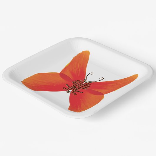 Oranje rode papavervlinder met Jouw naam Papieren Bordje (Gebogen)