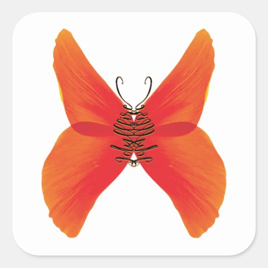 Oranje rode papavervlinder met Jouw naam Vierkante Sticker (Voorkant)