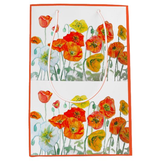 Oranje Rode Poppy Flower Pattern Waterverf Medium Cadeauzakje (Voorkant)