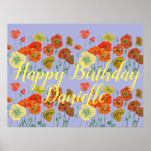 Oranje Rode Poppy Paarse Happy Birthday Dames Poster