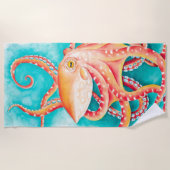 Oranje rode tentacles Octopus Waterverf Strandlaken (Voorkant)