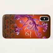 ORANJE RODE VARKENS, FLORAL DAMASKMONOGRAM Case-Mate iPhone CASE (Achterkant (horizontaal))
