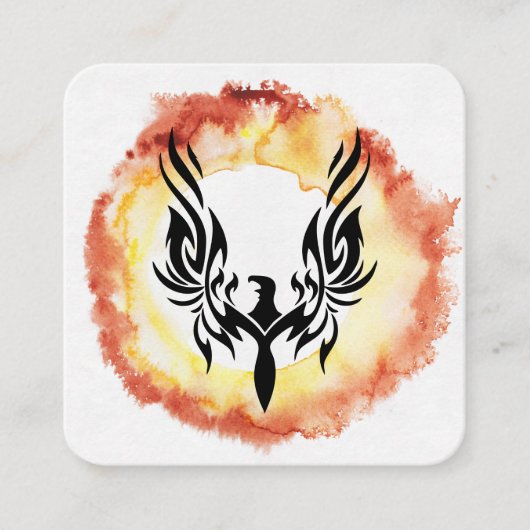 ** Oranje Rode Vlammen Zwarte Phoenix Ring van Vuu Vierkante Visitekaartje (Voorkant)