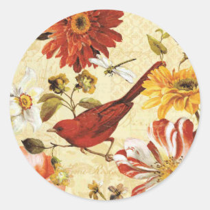 oranje rode vogel met rode vogel ronde sticker