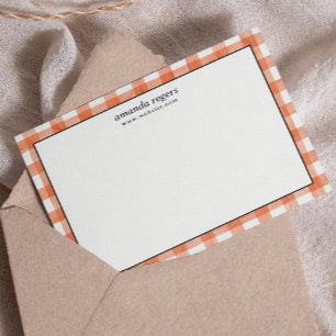Oranje Roest Waterverf Buffalo Plaid Monogram Notitiekaartje