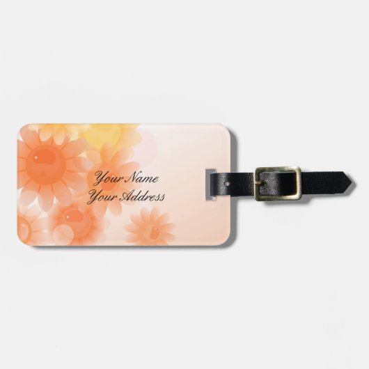 Oranje romantische bloemen bagagelabel (Voorkant horizontaal)
