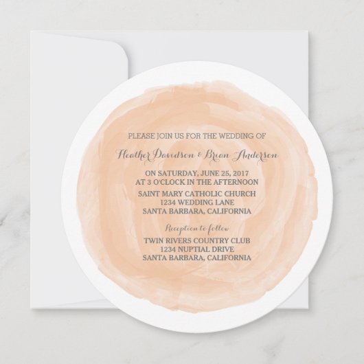 Oranje Ronde Waterverf Wedding Invite Kaart (Voorkant)