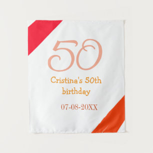 Oranje rood 50 verjaardag jubileum naam datum p wandkleed