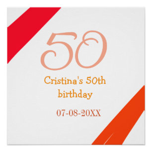Oranje rood 50 verjaardag jubileum naam datum toev perfect poster