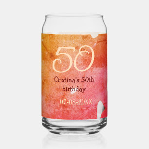 Oranje rood 50 verjaardagsverjaardag Naam toevoege Blikvorm Glas